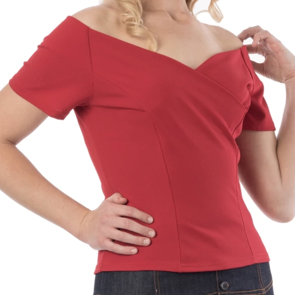 Cherry Red Off The Shoulder Top - Picture 2 of 6